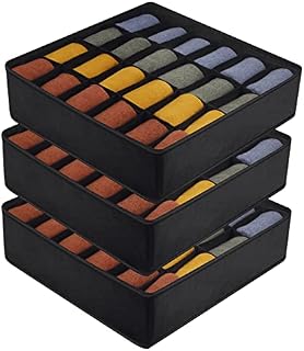 Yorgewd 3-Pack Sock Drawer Organisers, Foldable Drawer Dividers Wardrobe Organisers Closet Organisers Storage Box for Socks, Ties, Underwear (Black)