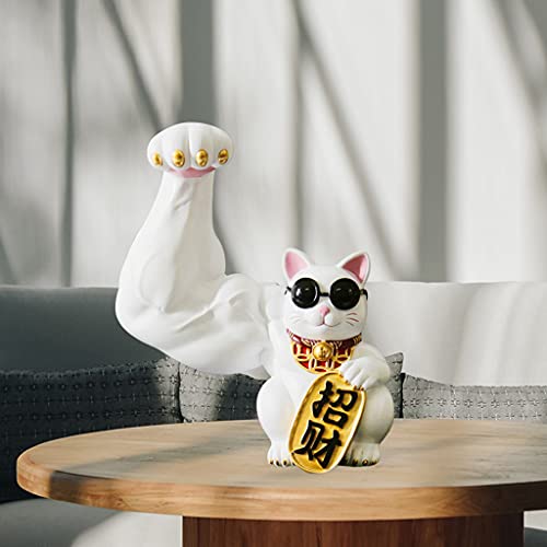 Estatua de Gato de la Suerte Blanco de Resina miniatura 5