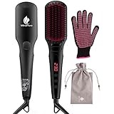 MiroPure ダブルマイナスイオン ストレート ブラシ アイロン 温度ロック機能 静電気防止 スピーディ 疲れ解除 火傷防止 耐熱手袋付き【24ケ月保証期間】