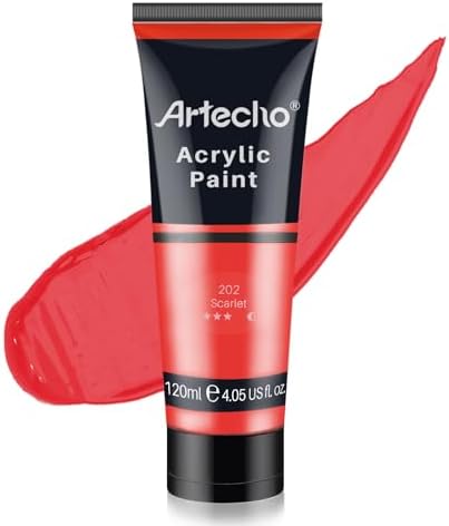 Artecho Acrylfarbe Scharlachrot 120 ml, Wasserfest und Lichtecht, Schnell Trocknend, Acrylfarbe für Leinwand, Holz, Stoff, Handwerk, Leder und Stein.