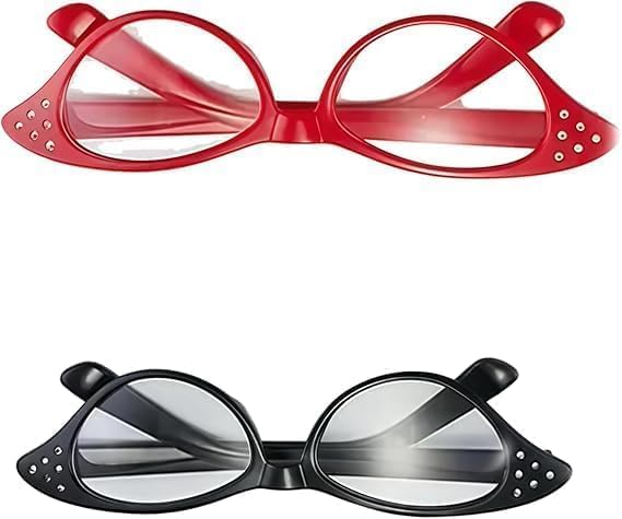2Pcs Cat Eye Glasses with Rhinestones, Retro Party Costume for Cossplay Hip Hop Dress up Party Gifts