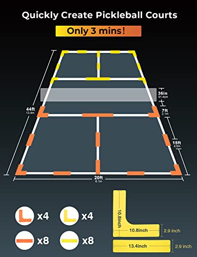 Deerfamy 24 Pcs Pickleball Court Markers Kit, Temporary Pickleball Lines Throw Down Markers For Outdoor Indoor Tennis Badminton, Orange And Yellow #TOP4