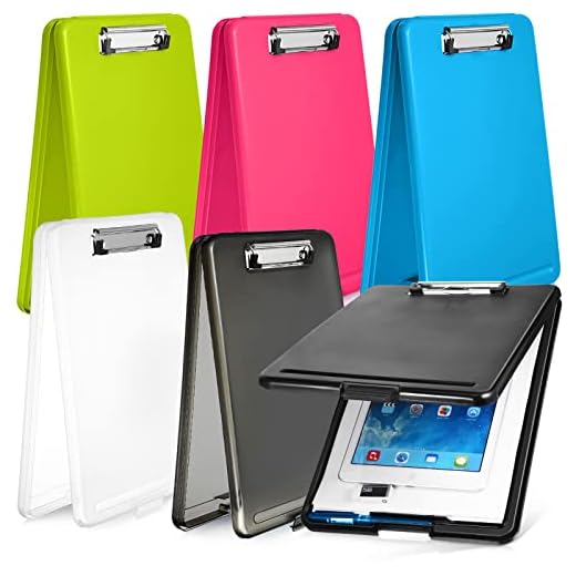 6 Pieces Clipboard with Storage Plastic Storage Clipboard Nursing Clipboard Clip Boards with Storage Foldable Clipboard with Compartment Clipboard Storage with Metal Clip,Letter Size 9.5 x 13.5 Inch