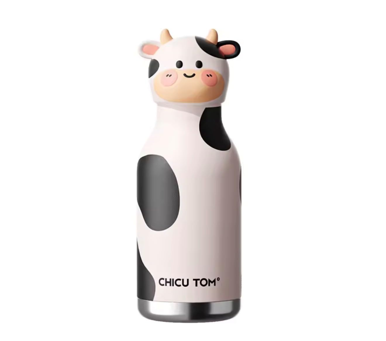 CHICUTOM kids Water Bottle with Animal Topper, 3D Animal Lid Topper, Insulated Water Bottle, 480ml Cow