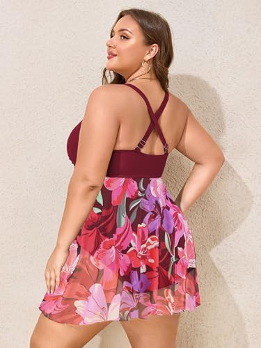 Womens Plus Size Bathing Suit One Piece Swim Dress Tummy Control V Neck Modest Swimsuit 20252