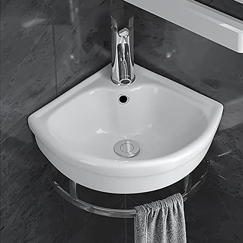 Trunxucl Small Wall Mount Corner Bathroom Sink And Faucet Combo With Overflow Triangle White Porcelain Ceramic Wall Mount Mini Vanity Space Bathroom Sink, Faucet And Drain Combo (Color : A) #TOP1