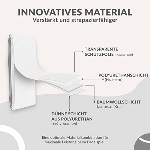 Palbea Padel Griffband - 6er-Pack - Extra Klebrig - Weiß - Hohe Schweißabsorption - Rutschfestes Padel Tennis Overgrip - Weiche Oberfläche - Speziell für Padel-Schläger entwickelt.
