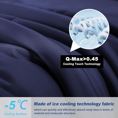 Image of Cooling Comforter Twin Size, Double-Sided Cold Tech Fabric Quilted Bed Comforters Cooling Blanket for Hot Sleepers, Breathable Lightweight Summer Bedding, All-Season Ice Blanket, Navy Blue