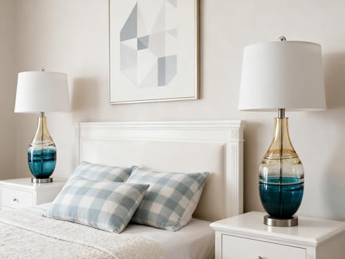 Maxax 27" Coastal Glass Table Lamps Set of 2 for Living Room, Modern Blue Bedside Lamps with USB Port 3-Way Dimmable Glass Brdeoom Lamps for Night Stand - Image 8