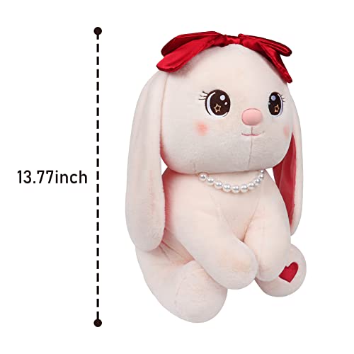 Fortuning's Jds 13.8" Cute Bunny Plush Toy, Kawaii Rabbit Stuffed Animal Plushie Pillow With Bowknot Soft Plush Doll Gifts For Boys Girls Pink #TOP1