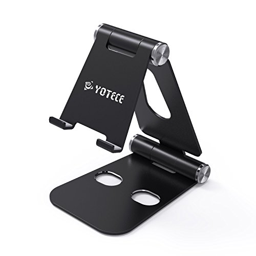Portable Foldable Phone Holder Stand - Yotece (2017 New Design) Plastic Cell Phone Stand, Tablet Stand, Heavy-Duty, Dual Multi-Angle Adjustable for iPhone, iPad, Tablets, Macbook, Laptops, Black
