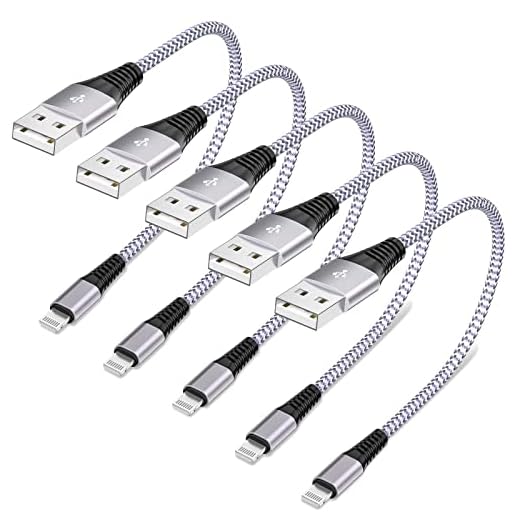 5 Pack Short Lightning Cable(8 Inch), [Apple MFi Certified]iPhone Fast Charging Cable, USB to Lightning High Speed Data Sync Nylon Braided Cord for iPhone 13/12/11/Xs/Xr/X/8/7/6/iPad/Airpods,PowerBank