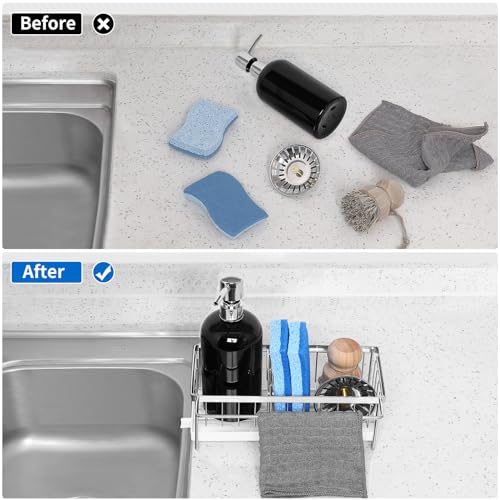 Cartilage Kitchen Sink Organizer, Sink Caddy Sponge Holder,Sink Sponge Holder for Kitchen Dish Rack,Rustproof 304 Stainless Steel with Auto Draining Tray and Organizer Divider,2 pcs Scrub Sponge by Cartilage - Image 8