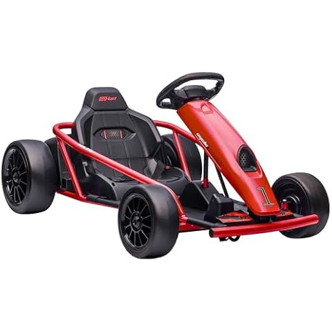 Aosom 24V 8.1 MPH Electric Go Kart, Drifting Car Battery Powered Ride on Toy Outdoor with Slow Start, Music, Horn Honking and Safety Belt, for 8-12 Years Old, Red Cover