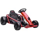 Aosom 24V 8.1 MPH Electric Go Kart, Drifting Car Battery Powered Ride on Toy Outdoor with Slow Start, Music, Horn Honking and Safety Belt, for 8-12 Years Old, Red