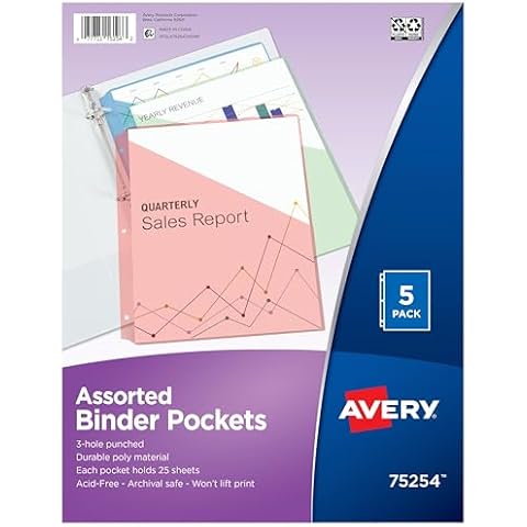 Avery Binder Pockets, Assorted Colors Cover