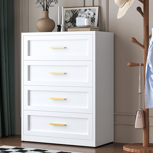 LCAOPC White 4 Drawer Metal Dresser for Bedroom, Chest of