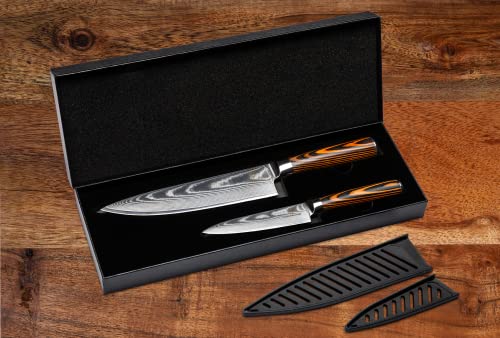 Damast Küchenmesser Set Wolfblood – 2er Set mit Chef- und Gemüsemesser