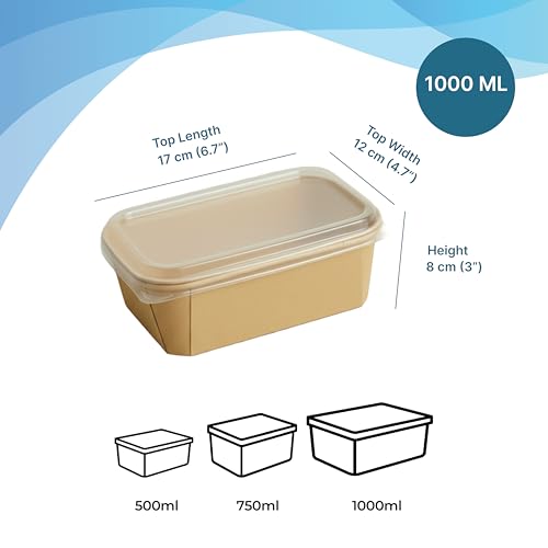 Image of Disposable Containers For Food with Lids | Rectangular Meal Prep Containers & Take Out Box | Microwave & Fridge Safe Food Storage Containers, Food Packing Box For Kitchen - 1000ml, 150 Pack