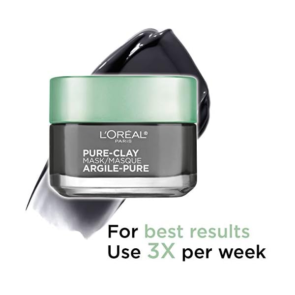 L'Oreal Paris Skincare Pure Clay Face Mask with Charcoal for Dull Skin to Detox & Brighten Skin, Clay Mask, at home face mask, 1.7 oz.