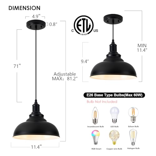 Image of 1 Pack Farmhouse Dome Pendant Lights for Kitchen Island Black