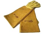 Rose Pruning Gloves for Men and Women. Thorn Proof Goatskin Leather Gardening Gloves with Long Cowhide Gauntlet to Protect Your Arms Until the Elbow (Small, Yellow)