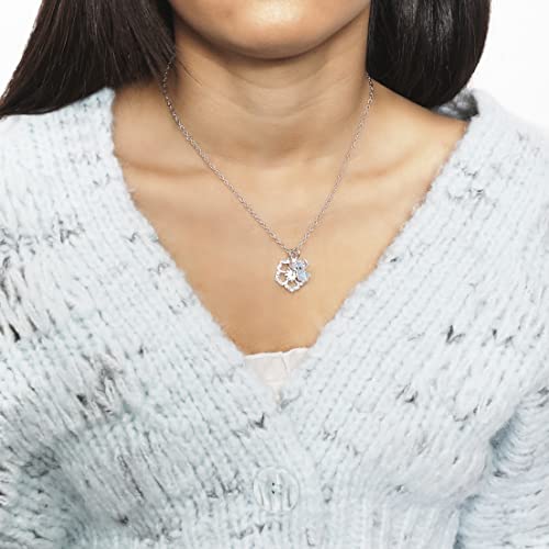 Disney Lilo & Stitch Girl's Silver Plated Necklace - 16" + 2" Necklace W/Flower Pendant & Stitch Charm - Officially Licensed #TOP27