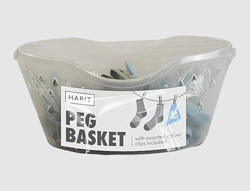Habit - 36 Plastic Clothes Pegs With Peg Basket For Washing Line With Hanger Weatherresistant Bucket With Drainage Holes | Convenient Laundry Hanging Solution