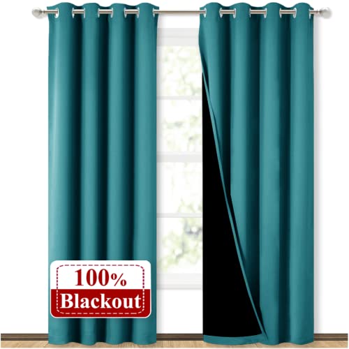 Image of NICETOWN 100% Blackout Curtains 84 inches Long, Pair of Energy Smart & Noise Blocking Out Drapes for Baby Room Window, Thermal Insulated Guest Room Lined Window Dressing(Peacock Teal, 52 inches Wide)