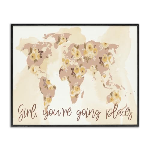Girl Power Floral Map Inspiration, 24 x 30 Inch Framed Giclée Print