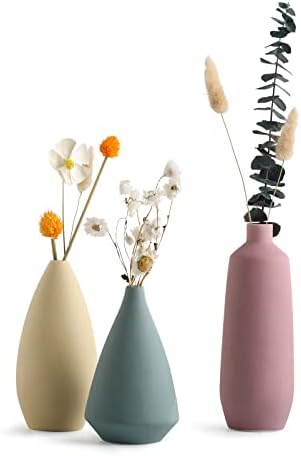Linmaya Flower Vases, Small Ceramic Vases for Home Decor, Shelf Decor, Rustic Modern Farmhouse Decor, Multicolor Vases for Bookshelf, Mantel, Entryway, Coffee Table Decor, Boho Decor, Set of 3