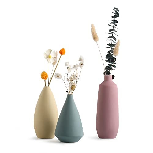 Linmaya Flower Vases, Small Ceramic Vases For Home Decor, Shelf Decor, Rustic Modern Farmhouse Decor, Multicolor Vases For Bookshelf, Mantel, Entryway, Coffee Table Decor, Boho Decor, Set Of 3 #TOP9