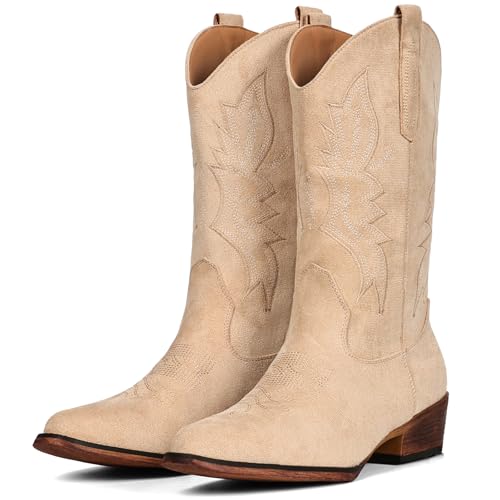 Image of IUV Cowboy Boots for Women Mid Calf Pull-On Cowgirl Boots