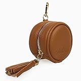 Motheric Vegan Leather Brown Pacifier Holder Pouch for Diaper Bag with Clips for Boys and Girls- Key