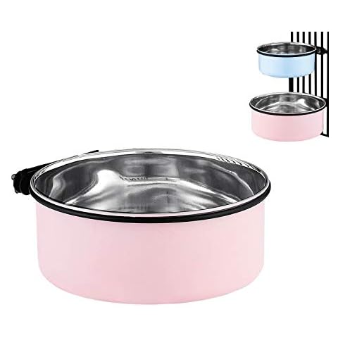 Water Bowl for Dog Crates & Cages,2-in-1 Crate Type Pet Hanging Bowl,Stainless Steel Cage Dog Bowl,Medium Sized Dog Feeder Food Water Bowl (Pink1.7l/1pcs) Cover
