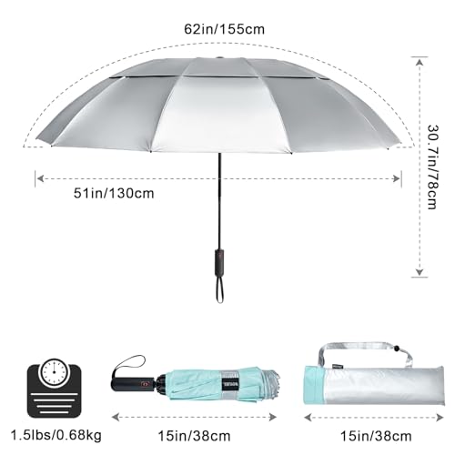 Image of G4Free 62 Inch Large Golf Umbrella Compact Reverse Travel Umbrella 10 Ribs Windproof for Rain Double Canopy Automatic Open Close