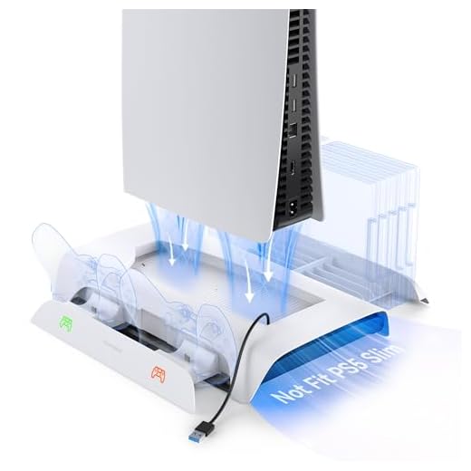 KIWIHOME Support avec Ventilateur de Refroidissement pour PS5, Station de Charge à Double Contrôleur avec Chargeur de Manette pour PS5, Indicateurs RVB, Accessoire pour PS5, Non pour PS5 Slim