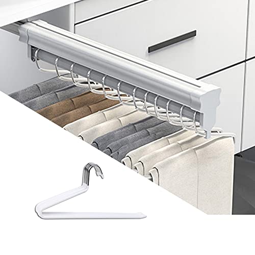 Heavy Duty Retractable Pull Out Pants Rack,Aluminum Alloy Pull Out Closet Valet Rod,Extendable Wardrobe Rail Tube For Hanging Clothes, Top Mount,5 Pcs Pants Rack ( Color : White , Battery *1 : 31Cm ) #TOP13