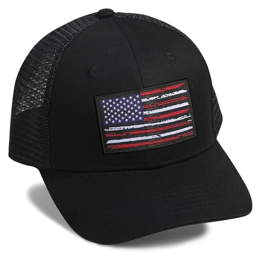 Image of American Flag Hat, Baseball Cap for Men Women, Adjustable Snapback Hats USA Flag Trucker Hat Black