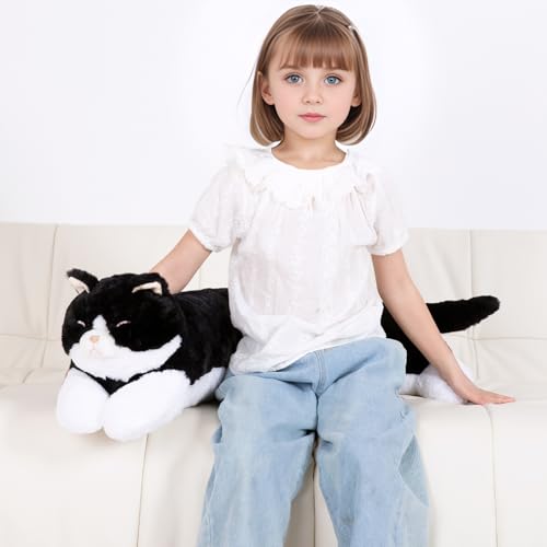 Image of 32 inch Large Stuffed Animal Cat Plush Toy, Big Long Cat Stuffed Animal Body Pillow, Black & White Kitty Stuffy Plushie Gift for Kids Boys Girls, Birthday