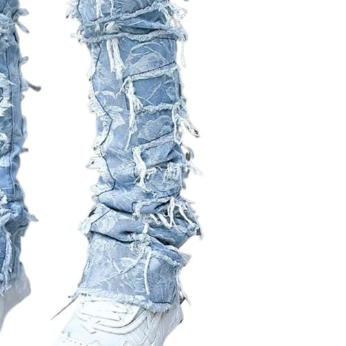 JEShifangjiusu Mens Stacked Jeans Slim Fit Ripped Jeans Destroyed Straight Denim Pants Hip Hop Trouser Streetwear Jeans2