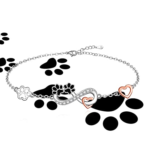 Dog Cat Paw Print Bracelet for Women Girls Sterling Silver Infinity Cute Paw Bracelets Footprint Adjustable Jewelry Charm Gifts for Bff - Image 6