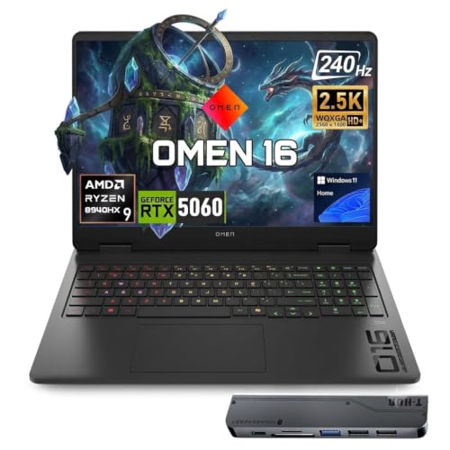 Image of HP Omen 16 inch AMD Ryzen 9 8940HX RTX 5060 Gaming Laptop, 32GB DDR5 + 2TB SSD | 240Hz WQXGA (2560 * 1600) IPS Display, RGB Backlit Keyboard, Numeric Keypad, RJ-45, Webcam Shutter, Wi-Fi 6, Windows 11 Home
