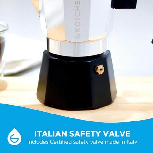 Image of GROSCHE Milano Stovetop Espresso Maker Moka Pot Cuban Coffee Maker Stovetop Coffee Maker Moka Italian Greca Brewer Percolator | 6 Espresso Cup, Tuxedo