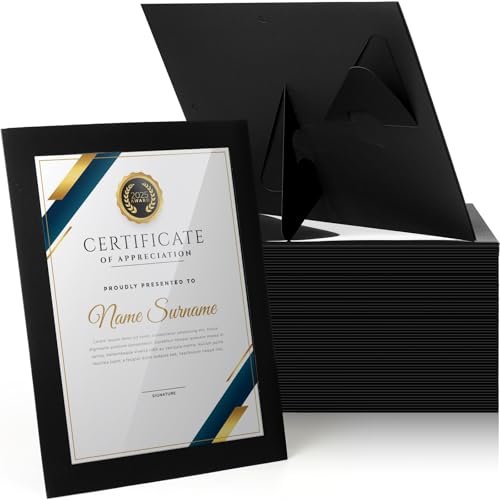 Tatuo 8.5 x 11 Paper Picture Frames Document Horizontal Paper Award Certificate Holders Display Gallery Wall Frame Art with Easel Photo Certificates Degree Diplomas(Black,50 Pcs)