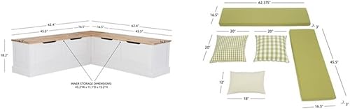 Miniatura 9 de Linon Troyin - Rincón de almacenamiento de madera natural y blanca con cojines verdes