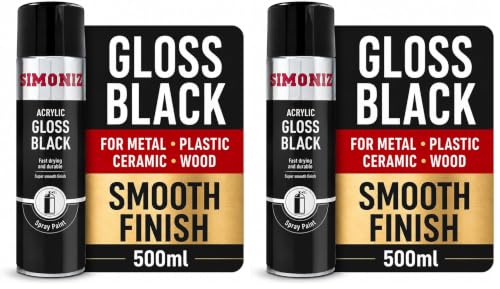 Image of HOLST SIMP15 Simoniz Acrylic Aerosol Paint, Black, 500ml (Pack of 2)