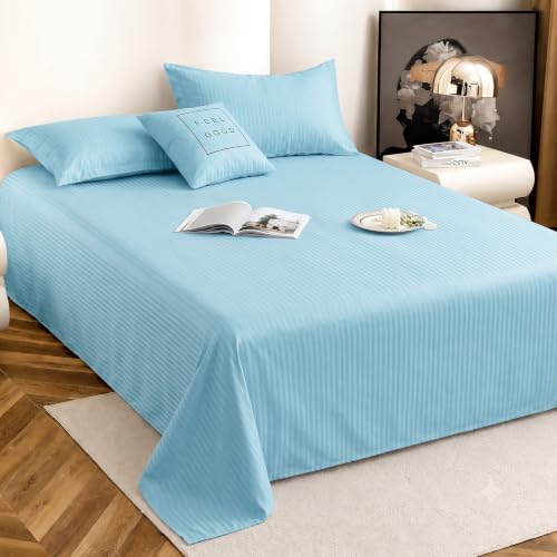 Image of Satin Striped Glace Cotton Double bedsheet with 2 Pillow Cover | Soft & Smooth Finish | Double Bed bedsheet 90 x 90 Inch | Pillow Cover 18 x 28 Inch | Breathable, Fade Resistant
