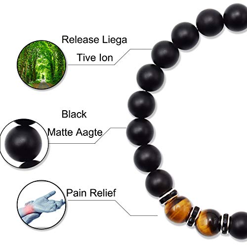 Byson Fashion Religion Cross Men Women 8mm Natural Stone Tiger Eye & Black Matte Agate Beads Bracelet Elastic Bracelet Bangle4