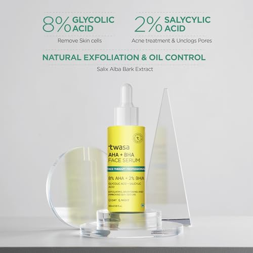 Image of Twasa 8% AHA + 2% BHA Exfoliating Face Serum For Reduces Excess Oil, Fights Acne | Skin Renewal, Improved Skin Texture, Brightening & Even Skin Tone, Men & Women | 30ml